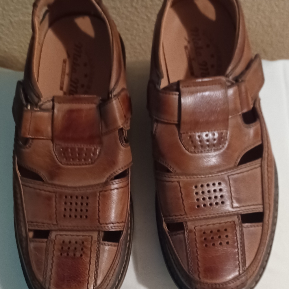 Men's Italian Made Brown Leather Sandals Size 43